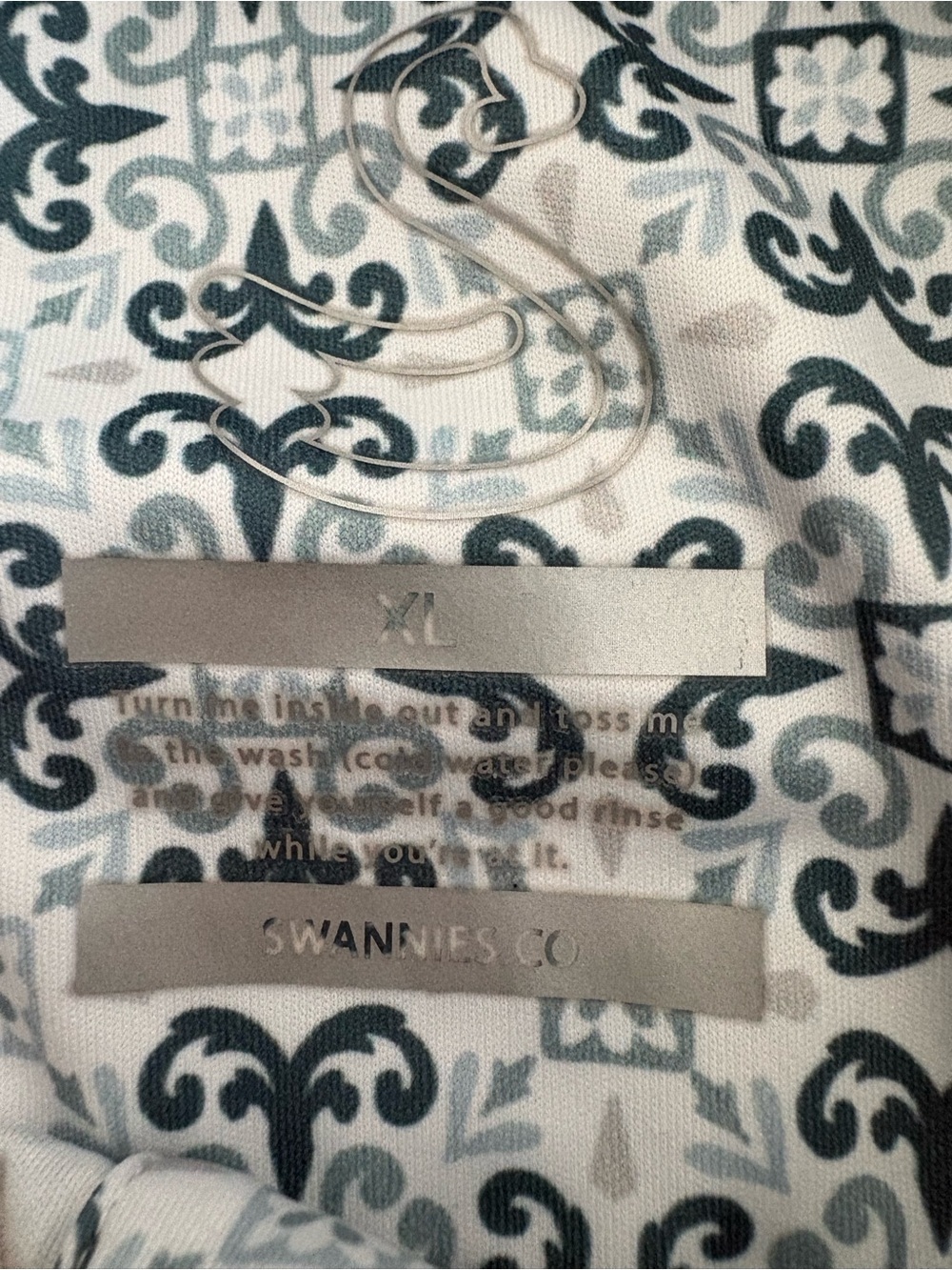 Swannies Men's Polo Shirt in White with Teal Print Size XL - Picture 4 of 5